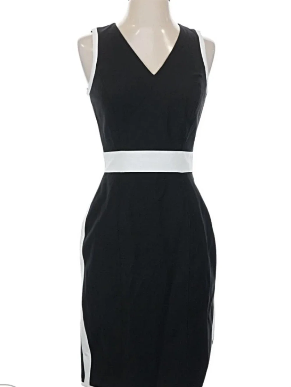 White House Black Market Black Dress with White Waist & Side Panels - Picture 1 of 7